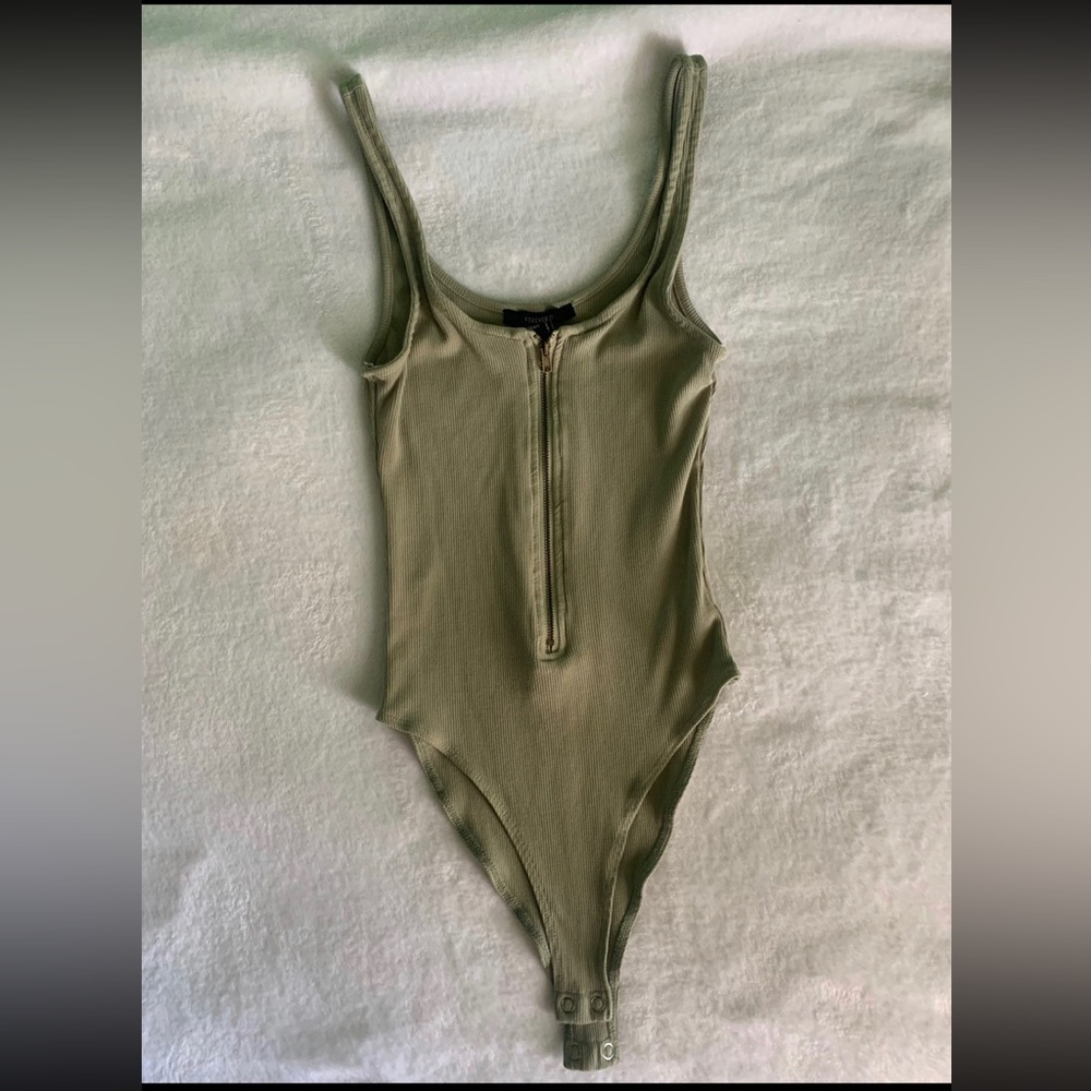 Green zip up tank bodysuit